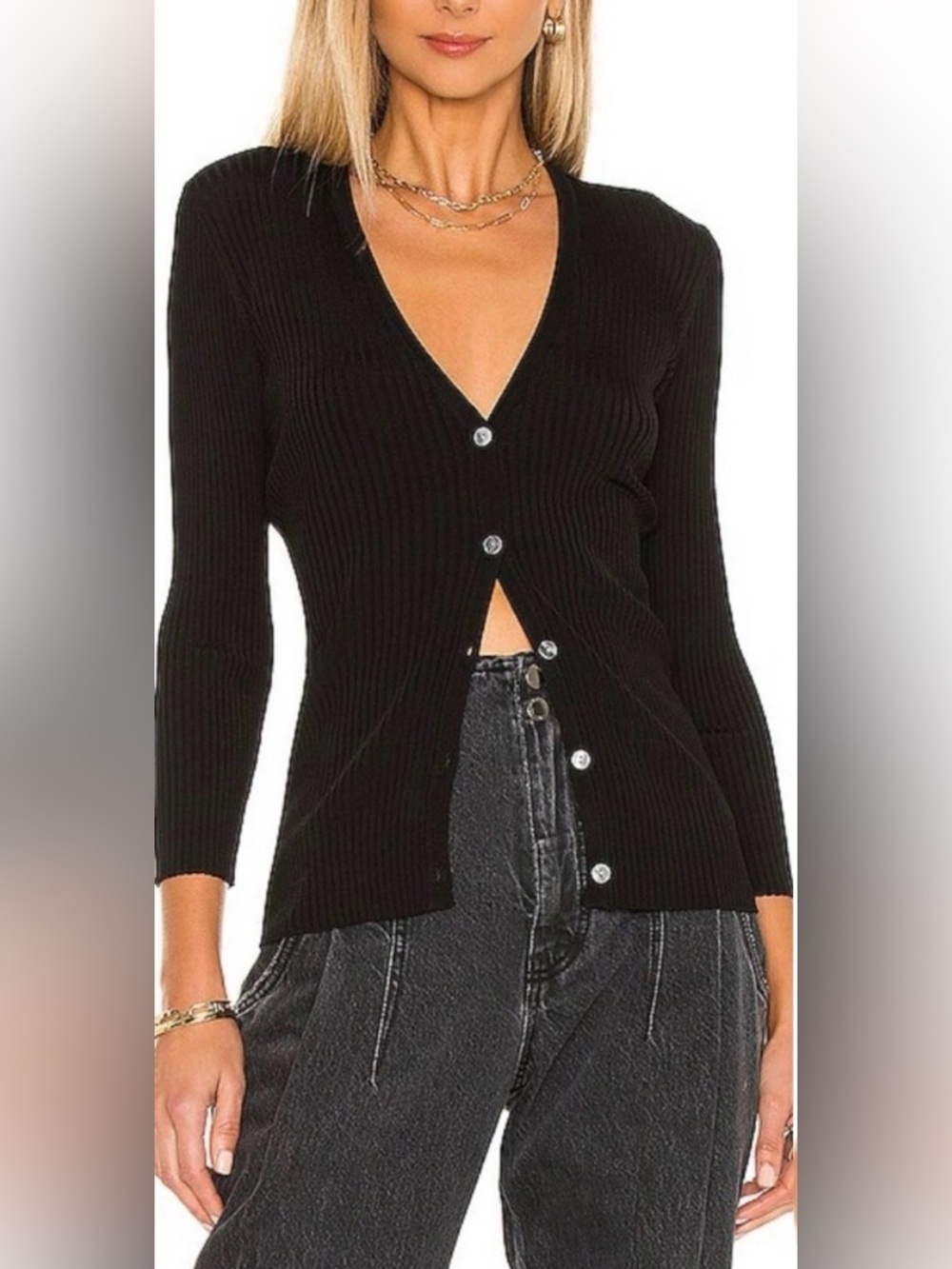 L’Agence Isabella 3/4 Sleeve V Neck Cardigan XS NWT | Luxe Minimalist Knit |